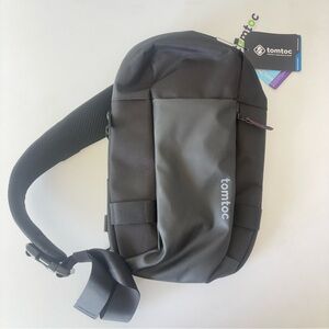 NWT Tomtoc Black Sling Bag Minimalist Chest Shoulder Backpack Crossbody 14”x9”